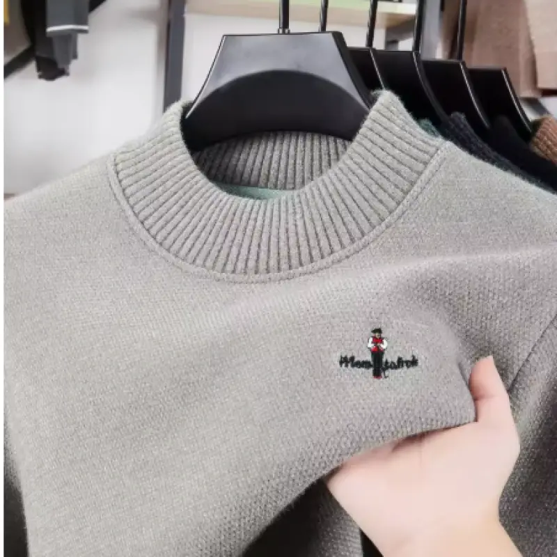 Thickened Sweater Men's Mink Fur Winter Clothing Knitted Base Wool Sweater One-piece Velvet Top